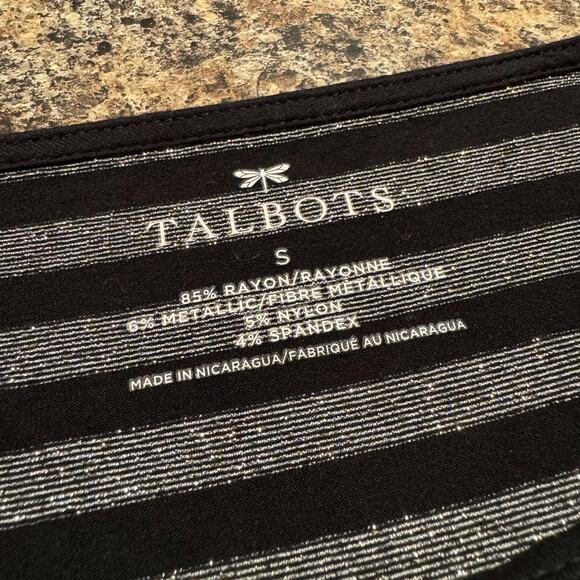 Talbots Womens Top Long Sleeve Metallic Tee Stripe Black Silver Size Small KQ - Picture 3 of 5